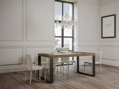 Mesa de comedor extensible tiroz-Color Marrón-Soporte 2 pies-5 alargaderas gruesas-Ancho extensible