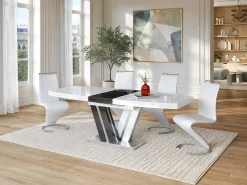 Mesa de comedor extensible NOAMI II - MDF gris y blanco