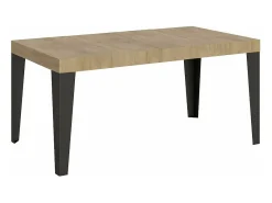 Mesa de comedor extensible Flavio-Color Marrón-Soporte 4 pies-5 alargaderas finas-Ancho extensible