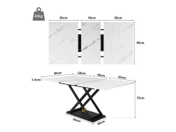 Mesa de comedor extensible - 6 a 8 personas - Efecto de mármol blanco - MDF+Metal -120/160x80cm