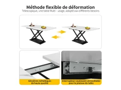Mesa de comedor extensible - 6 a 8 personas - Efecto de mármol blanco - MDF+Metal -120/160x80cm