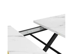 Mesa de comedor extensible - 6 a 8 personas - Efecto de mármol blanco - MDF+Metal -120/160x80cm
