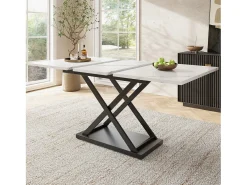 Mesa de comedor extensible - 6 a 8 personas - Efecto de mármol blanco - MDF+Metal -120/160x80cm