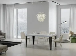 Mesa de comedor extensible Flavio-Color Blanco-Soporte 2 pies-Alargaderas -Ancho extensible