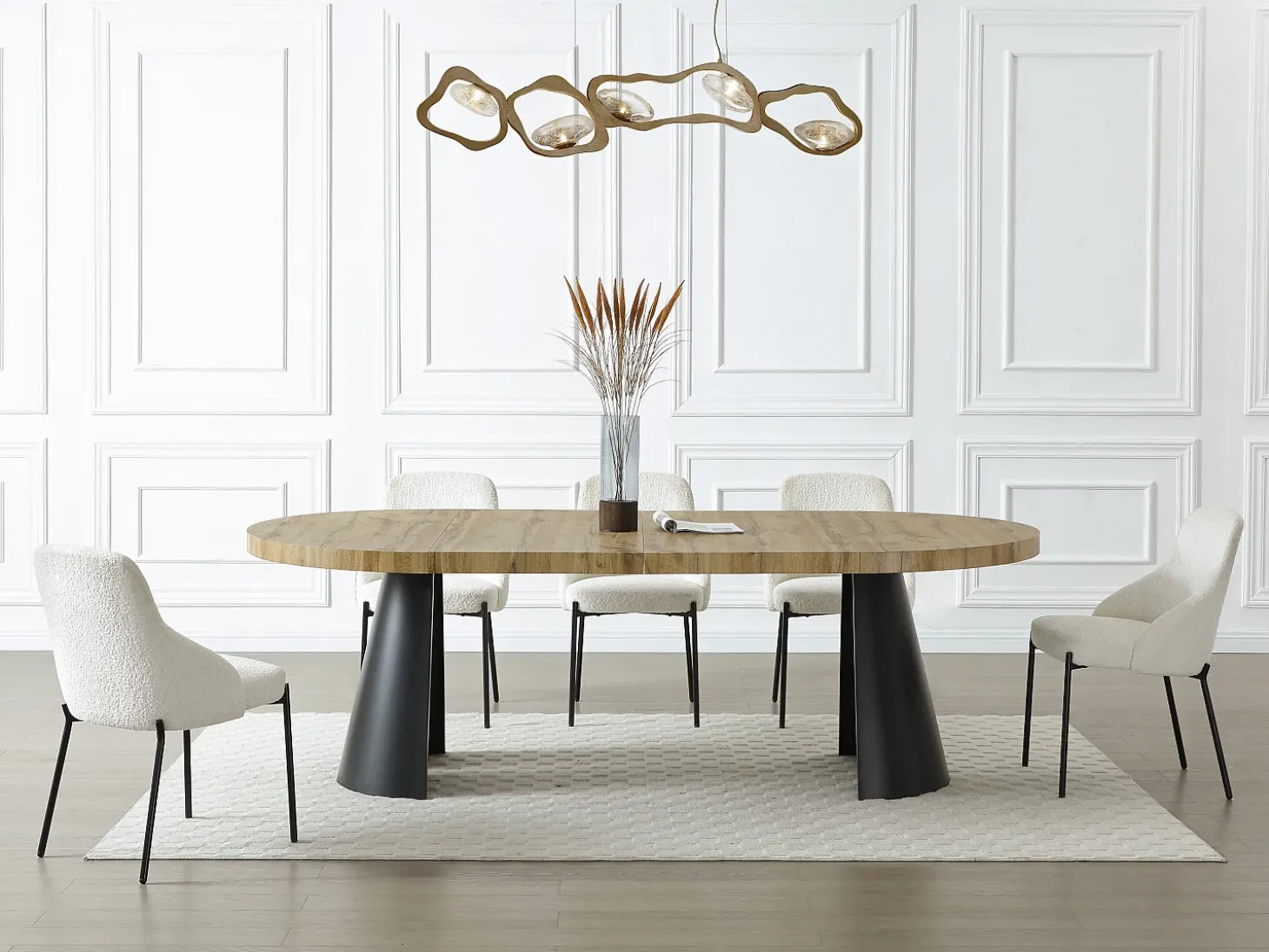 Mesa de comedor extensible 4 a 12 personas de MDF y metal negro - Natural claro - JARELIA