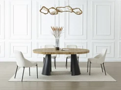 Mesa de comedor extensible 4 a 12 personas de MDF y metal negro - Natural claro - JARELIA