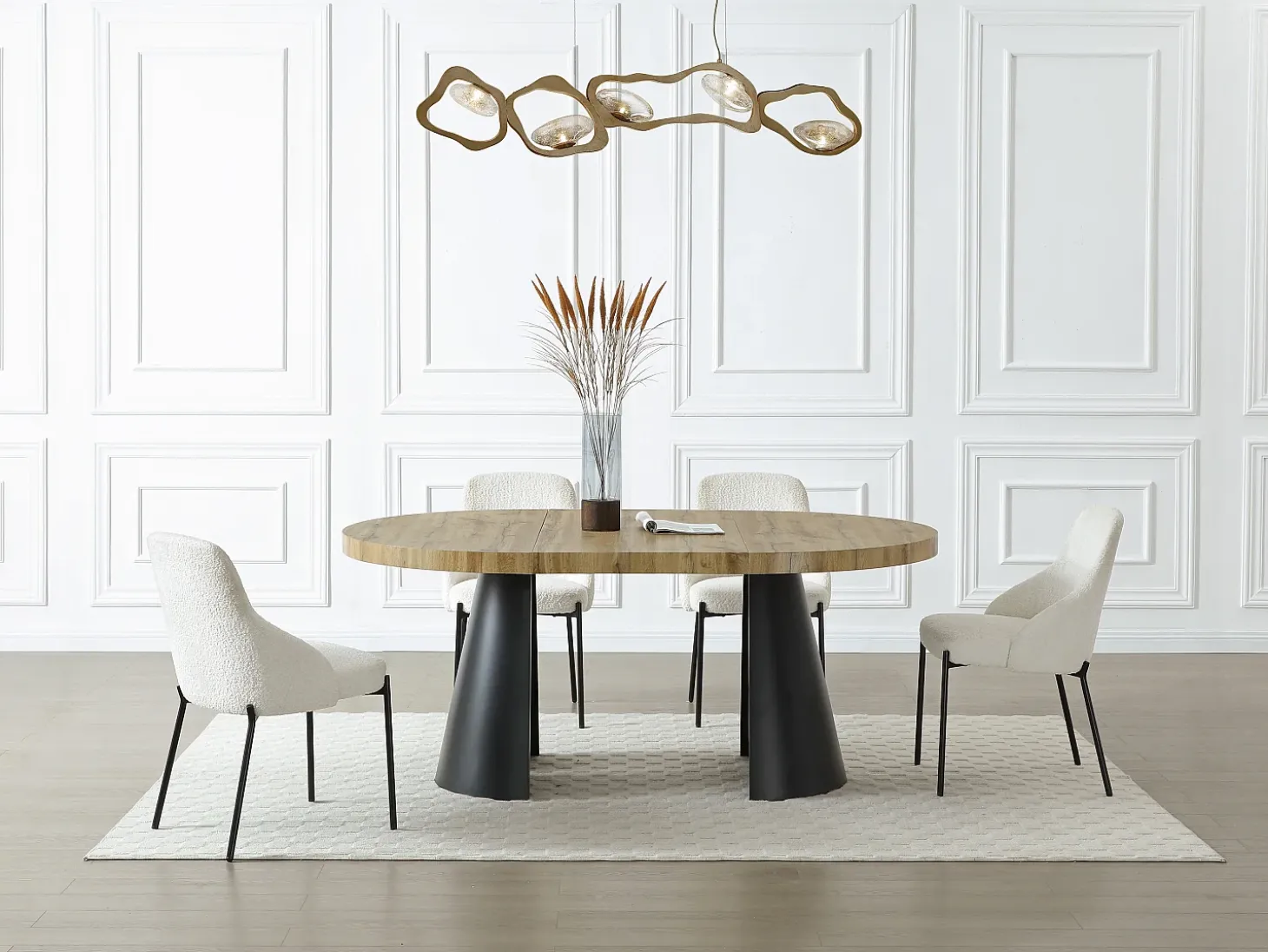 Mesa de comedor extensible 4 a 12 personas de MDF y metal negro - Natural claro - JARELIA