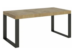 Mesa de comedor extensible tiroz-Color Marrón-Base y soporte con ruedas-5 alargaderas finas-Ancho extensible