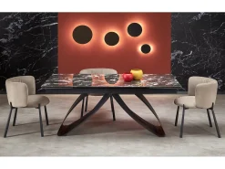 Mesa de comedor extensible Lizzy con tablero de mármol negro y pata central