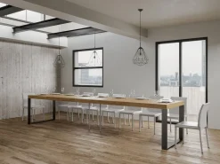 Mesa de comedor extensible tiroz-Color Natural-Soporte 2 pies-5 alargaderas finas-Ancho extensible
