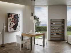 Mesa de comedor extensible tiroz-Color Natural-Soporte 2 pies-5 alargaderas finas-Ancho extensible