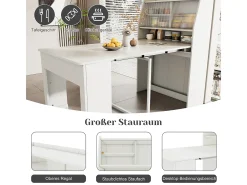 Mesa de comedor extensible, L52/132,5xW80xH76cm, extraíble en una dirección, armario de almacenamiento, ahorra espacio, color blanco.