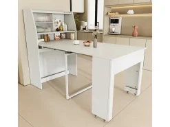 Mesa de comedor extensible, L52/132,5xW80xH76cm, extraíble en una dirección, armario de almacenamiento, ahorra espacio, color blanco.