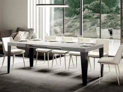 Mesa de comedor extensible Flavio-Color Blanco-Soporte 2 pies-5 alargaderas finas-Ancho extensible