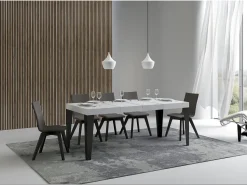Mesa de comedor extensible Flavio-Color Blanco-Soporte 4 pies-Alargaderas -Ancho extensible