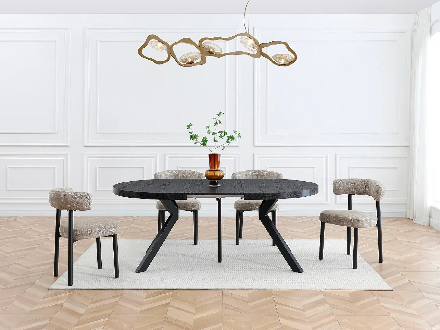 Mesa de comedor extensible para 6 a 12 comensales de MDF y acero - Negro - KOMONI