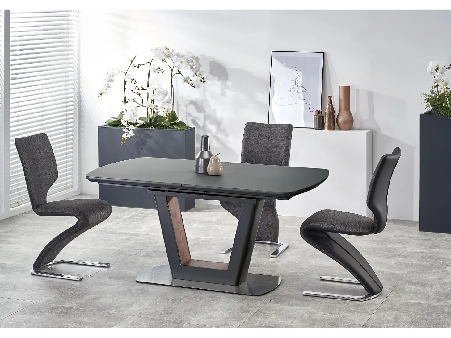 Mesa de comedor extensible Bussy 160-200 diseño gris