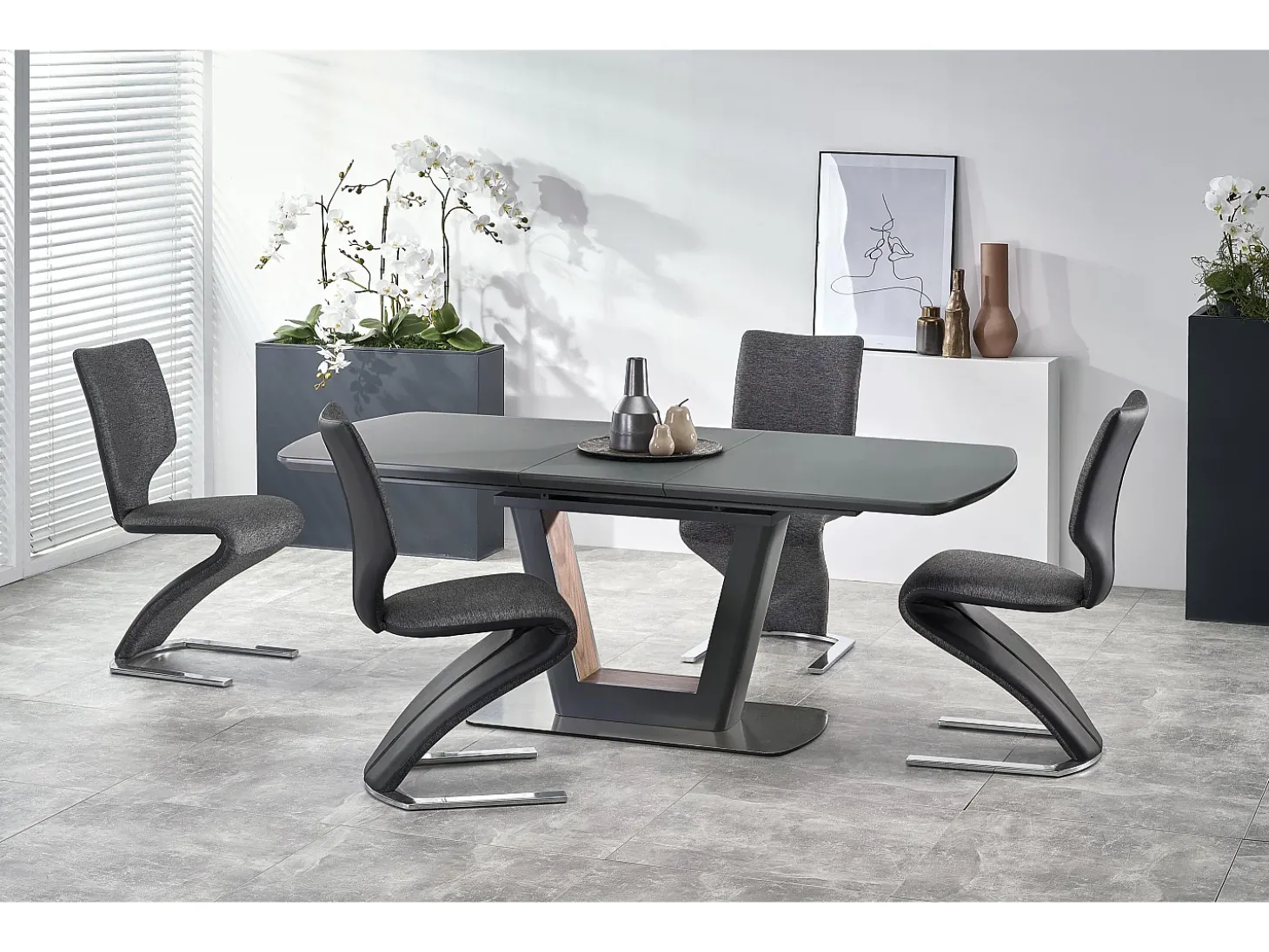 Mesa de comedor extensible Bussy 160-200 diseño gris