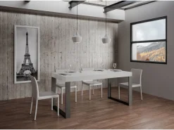 Mesa de comedor extensible tiroz-Color Blanco-Soporte 2 pies-Alargaderas -Ancho extensible