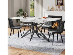 Mesa de comedor extensible - 120/160 x 80 x 66,1 cm - patas en forma de estrella - MDF + Metal - blanco