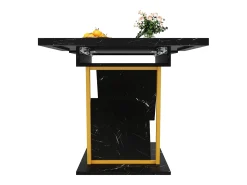Mesa de comedor extensible 110/140x80x76 cm - Para 6 personas - MDF + metal - Motivo de mármol - Negro