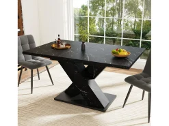 Mesa de comedor extensible con efecto mármol, para 4-6 personas - 119/158,5 x 80 x 75 cm - diseño moderno en forma de X - MDF - negro