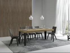 Mesa de comedor extensible Flavio-Color Blanco-Base y soporte con ruedas-5 alargaderas finas-Ancho extensible
