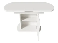Mesa de comedor extensible ovalada con almacenaje - Blanca 110(130)x70x75cm