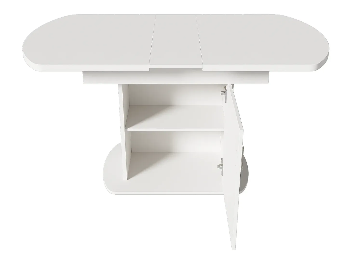 Mesa de comedor extensible ovalada con almacenaje - Blanca 110(130)x70x75cm