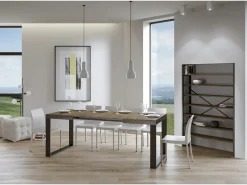 Mesa de comedor extensible tiroz-Color Marrón-Base y soporte con ruedas-5 alargaderas finas-Ancho extensible