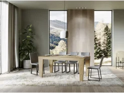Mesa de comedor extensible de madera Kristo patas en V-Color Gris cemento-Soporte 4 pies-Alargaderas -Ancho extensible