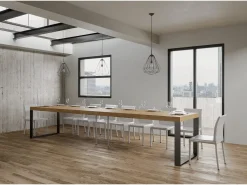 Mesa de comedor extensible tiroz-Color Natural-Base y soporte con ruedas-Alargaderas -Ancho extensible