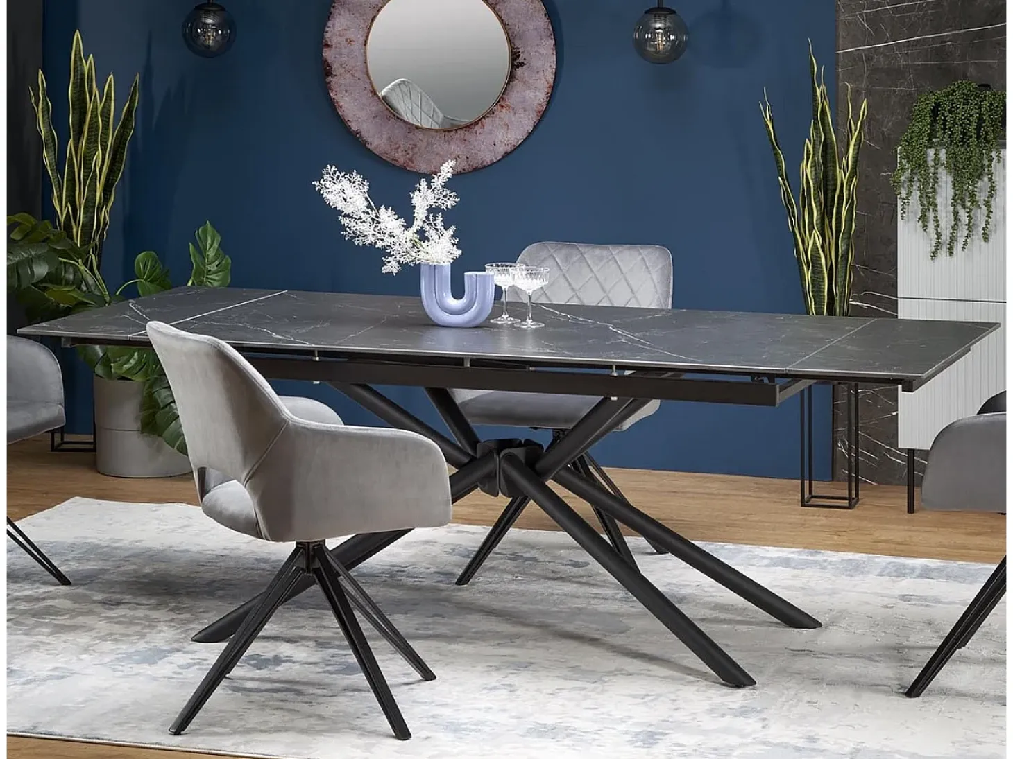 Mesa de comedor extensible Viktor de mármol negro 160 - 200 cm