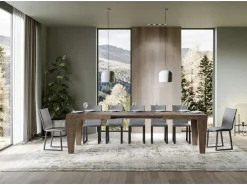 Mesa de comedor extensible de madera Kristo patas en V-Color Marrón-Soporte 4 pies-Alargaderas -Ancho extensible