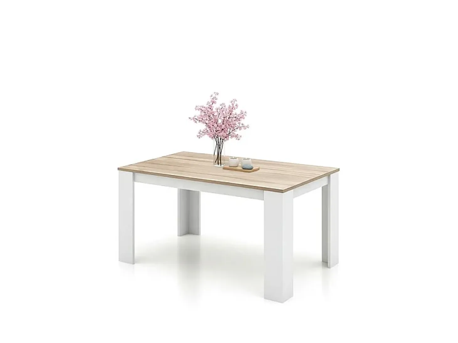 Mesa de comedor fija en blanco artik y roble canadian 140X80 cm Naya Blanco Artik (Blanco Mate) - Roble Canadian