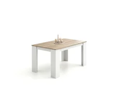 Mesa de comedor fija en blanco artik y roble canadian 140X80 cm Naya Blanco Artik (Blanco Mate) - Roble Canadian