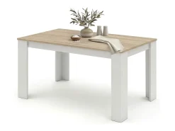 Mesa de comedor fija en blanco artik y roble canadian 140X80 cm Naya Blanco Artik (Blanco Mate) - Roble Canadian