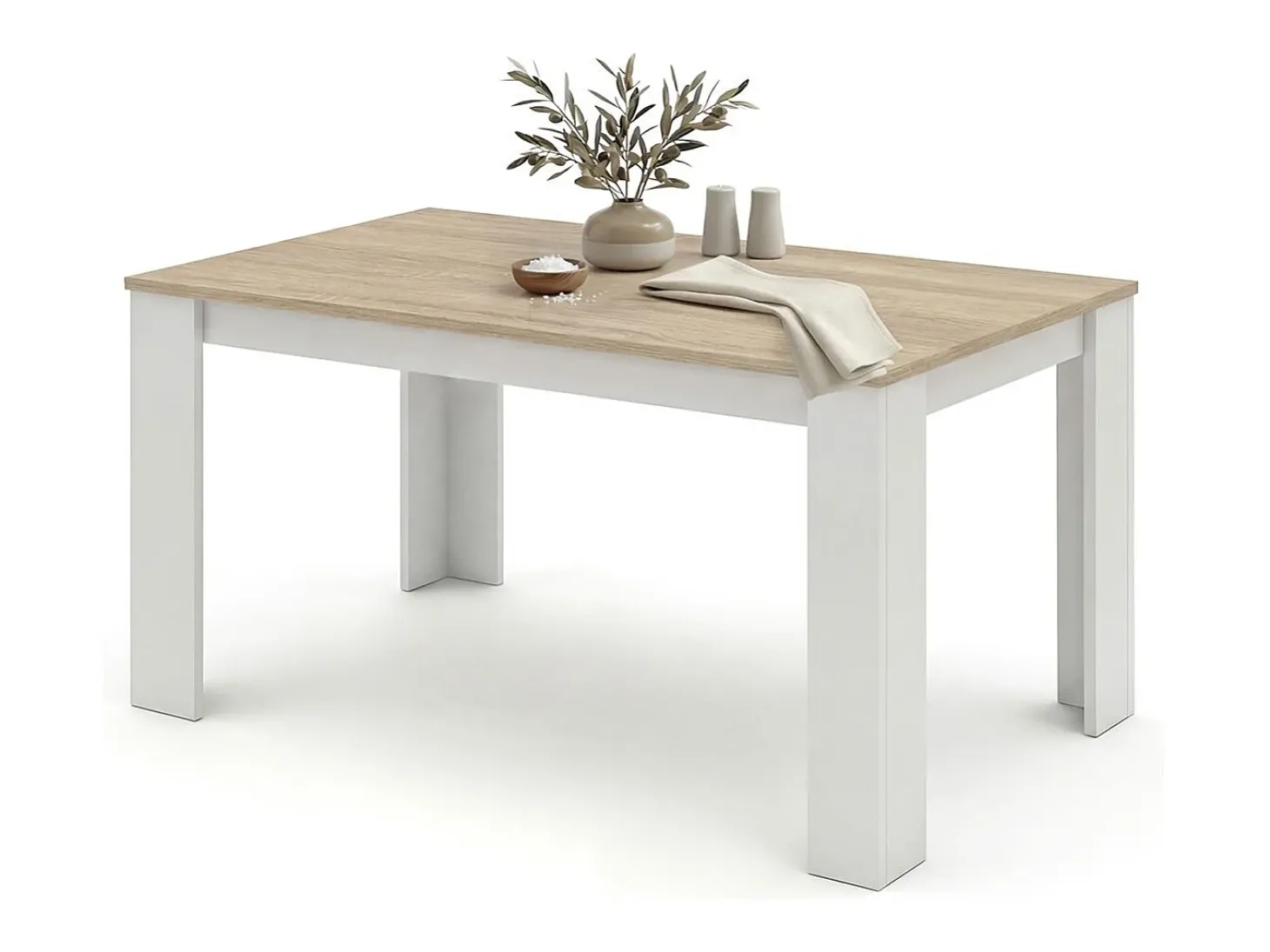 Mesa de comedor fija en blanco artik y roble canadian 140X80 cm Naya Blanco Artik (Blanco Mate) - Roble Canadian