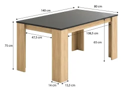 Mesa de comedor fija en roble canadian y grafito 140X80 cm Naya Roble Canadian - Gris Grafito