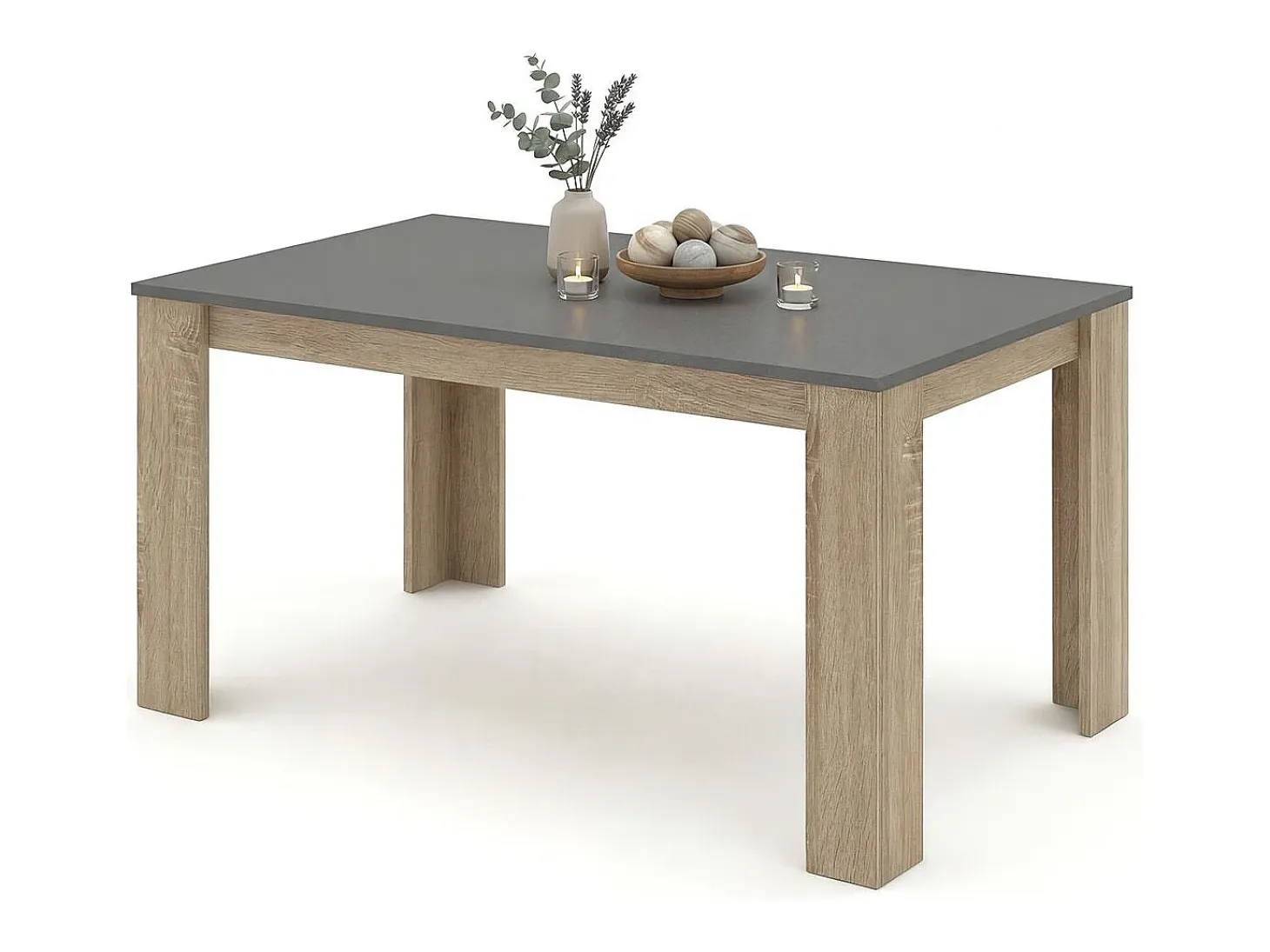 Mesa de comedor fija en roble canadian y grafito 140X80 cm Naya Roble Canadian - Gris Grafito