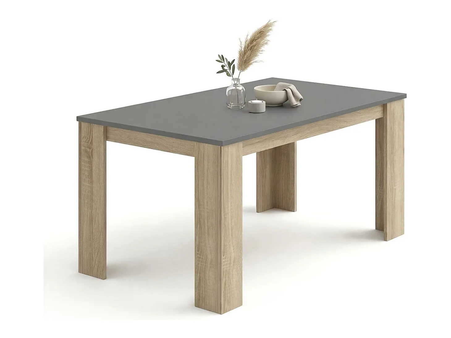 Mesa de comedor fija en roble canadian y grafito 140X80 cm Naya Roble Canadian - Gris Grafito