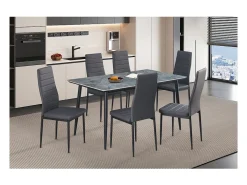Mesa de comedor GRANVIA – 140x80 cm – Efecto pizarra – Estructura metálica – Estilo industrial y práctico