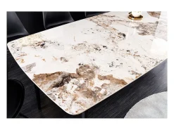 Mesa de comedor HEXA – Cerámica efecto piedra y metal negro – 180 cm – Estilo contemporáneo