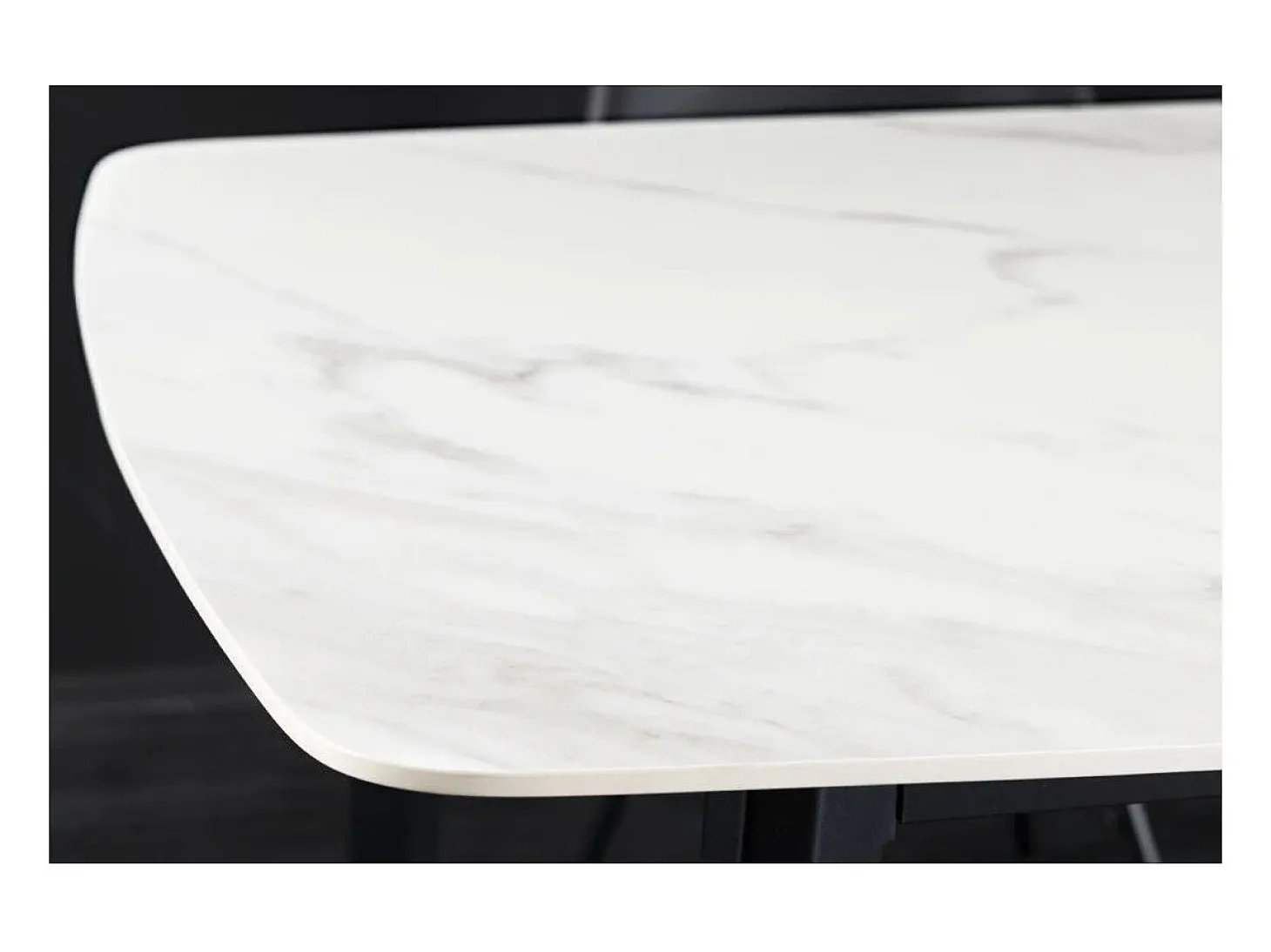 Mesa de comedor HEXA 160 cm – Tablero de cerámica efecto mármol blanco y estructura de metal negro