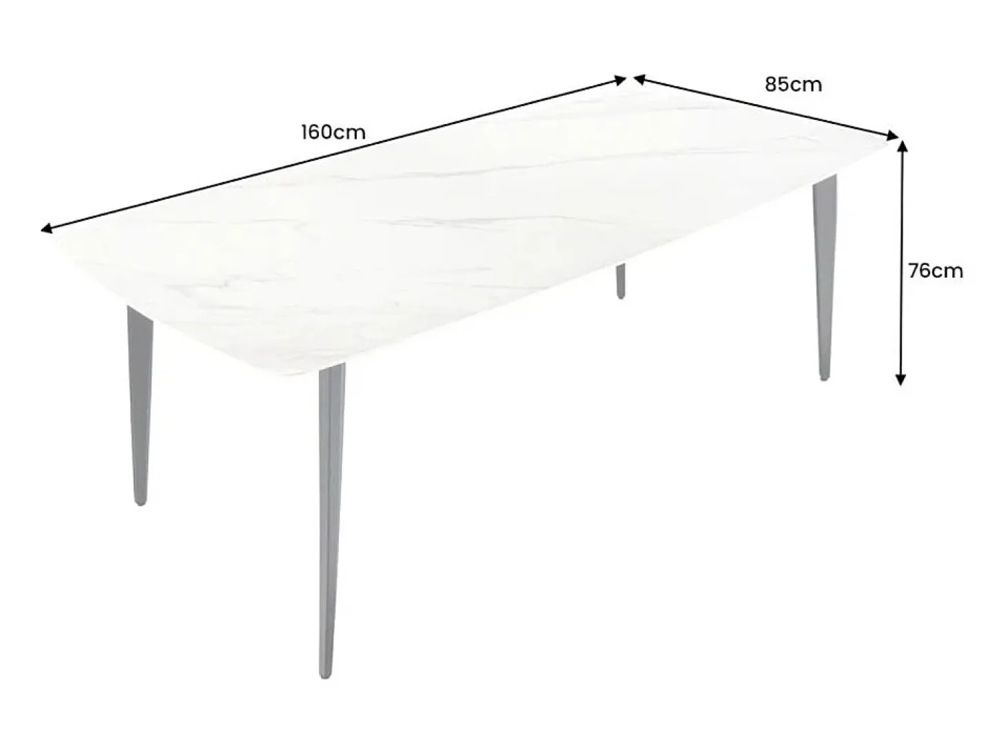 Mesa de comedor HEXA 160 cm – Tablero de cerámica efecto mármol blanco y estructura de metal negro