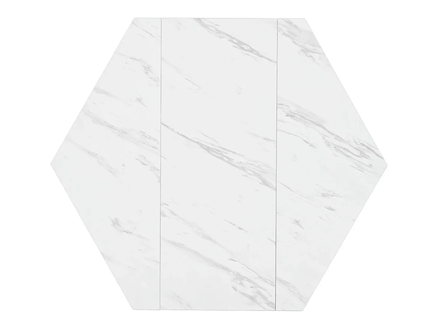 Mesa de comedor hexagonal para 4 personas, tablero chapado en mármol blanco con patas de metal dorado - 115,5x100x75cm