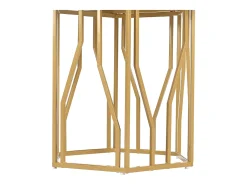 Mesa de comedor hexagonal para 4 personas, tablero chapado en mármol blanco con patas de metal dorado - 115,5x100x75cm