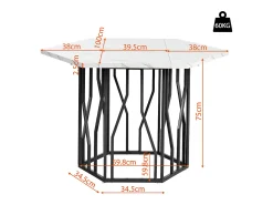 Mesa de comedor hexagonal con tablero chapado en mármol blanco y patas centrales de metal negro - 115,5x100x75cm