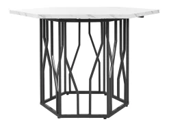 Mesa de comedor hexagonal con tablero chapado en mármol blanco y patas centrales de metal negro - 115,5x100x75cm