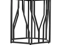 Mesa de comedor hexagonal con tablero chapado en mármol blanco y patas centrales de metal negro - 115,5x100x75cm